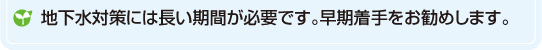 地下水対策には長い期間が必要です。早期着手をお勧めします。